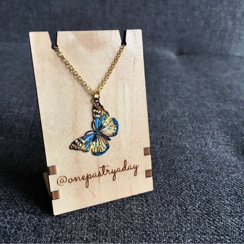 Colorful Filigree Butterfly Pendant Fashion Necklace, Blue, Yellow, 18 inches - Picture 17 of 17